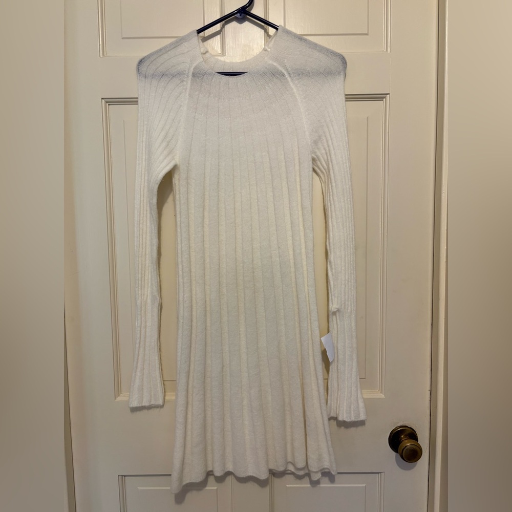 Women’s cream long sleeve dress flowy sheer knit soft travel party sexy winter